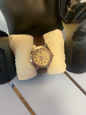 Nautica Indiglo Men’s Watch Date Brown Leather Strap Water Resistant 50M Classic